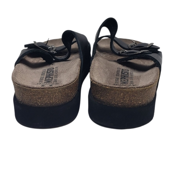 Mephisto Black Leather Two Strap Sandals Adjustable Buckles Cork Footbed Size 37 - Picture 14 of 16